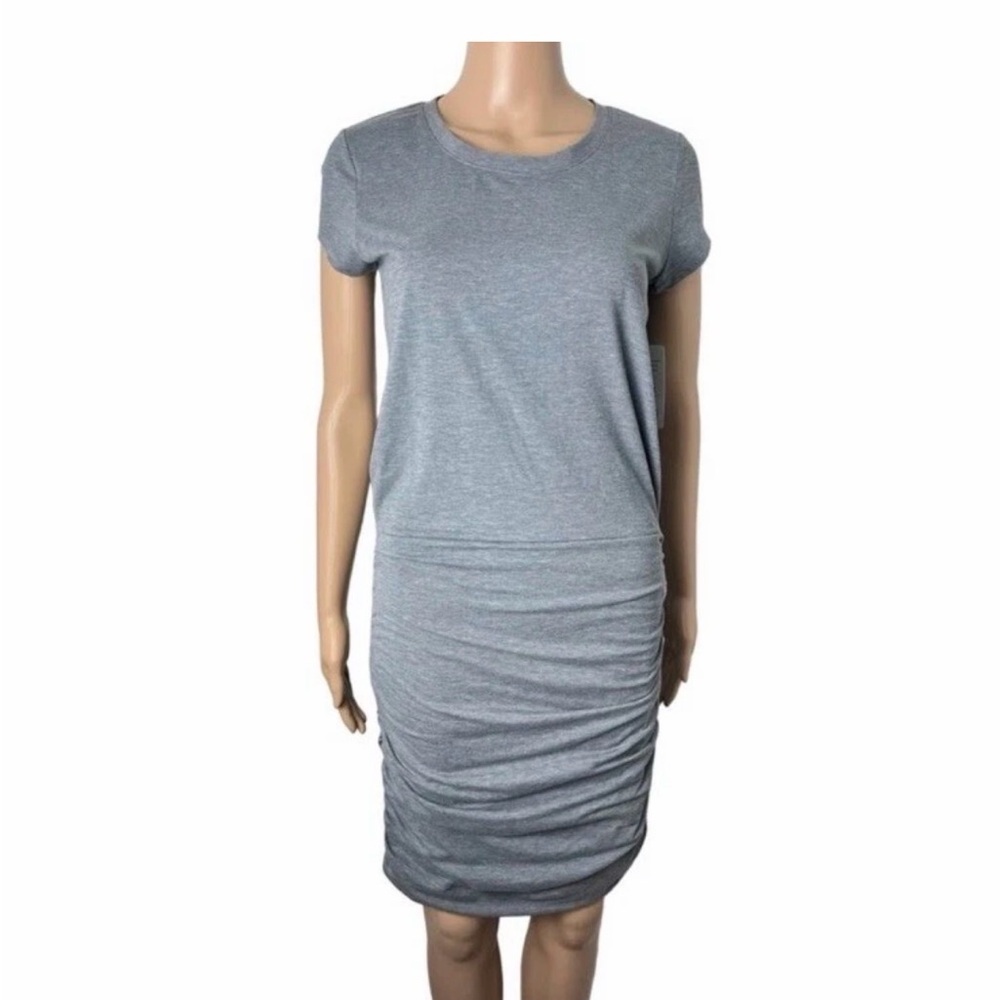 Athleta Topanga Gray Ruched Side T Shirt Dress Athleisure Casual Size S - Picture 4 of 8